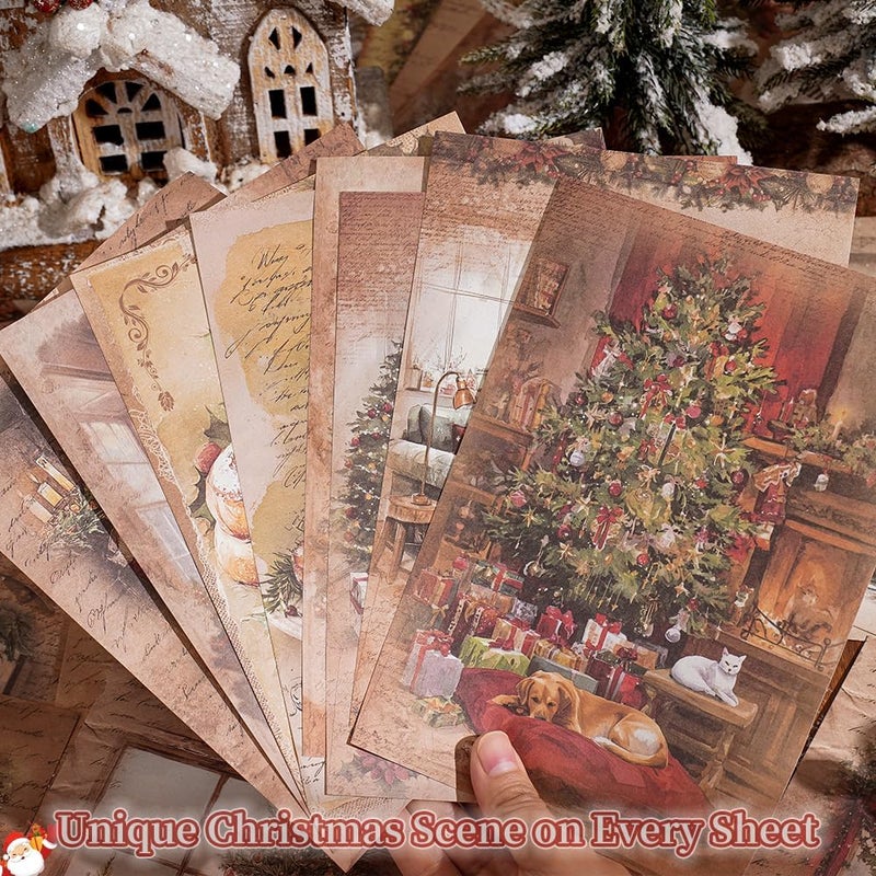 icceemee 160 sheets of Christmas scrapbook paper, Christmas theme journaling scrapbook supplies craft collage paper set, junk journal bullet journal poster room decor for card making decorative gifts - Image 3